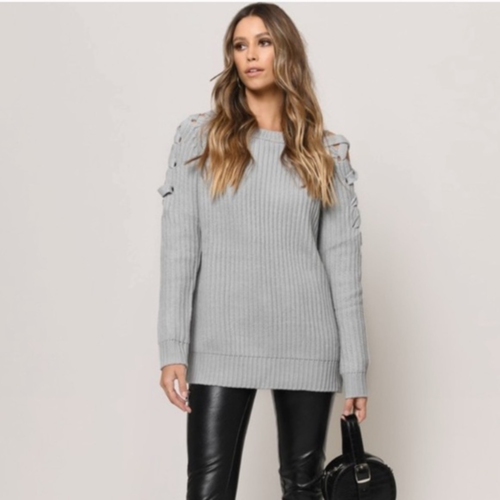 TOBI LACE UP GRAY SWEATER‎ | SZ S